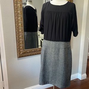 LOFT Black and Gray Midi Dress